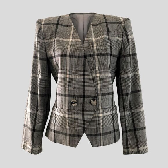 Vintage Stirling Cooper Neutral Beige Plaid Cropped Academia Blazer Jacket - 2 - Picture 1 of 9